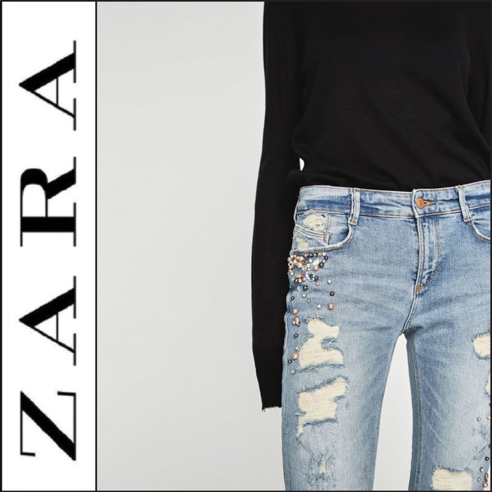 { Zara } Bejeweled Relaxed Jeans